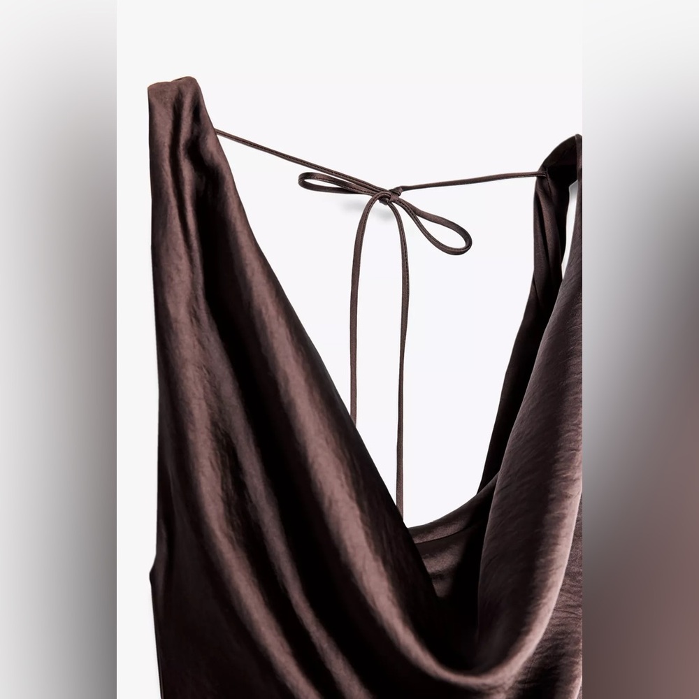 NEW Zara zw collection Elegant Brown Sleeveless maxi stin effect evening dress - Picture 3 of 9